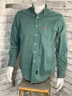 Vintage Polo Ralph Lauren Shirt Men M Green 100% Cotton Red Pony 90s Button Down